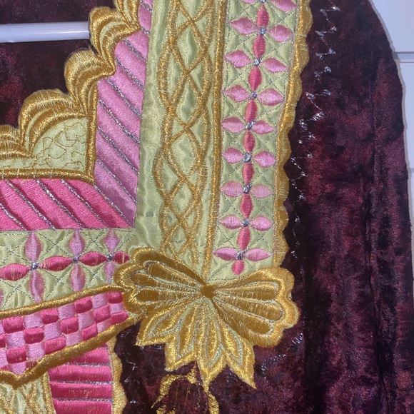 Vintage Moroccan Kaftan traditionalrobe tunic embroidery maroon pink yellow gold - Picture 7 of 8